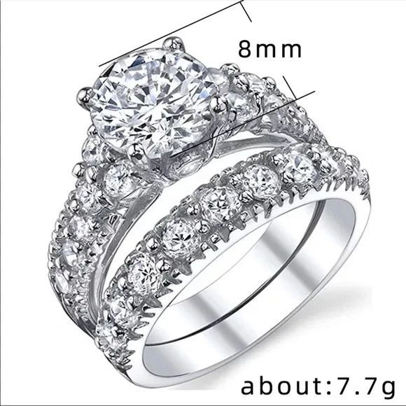 New Women’s 925 Silver 2 pc Set Engagement Diamond Ring - Picture 2 of 2